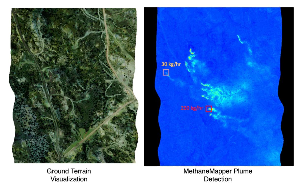 Ground terrain beside MethaneMapper plume visualization